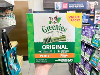 Greenies in a pet store aisle