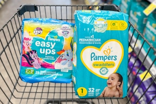 two packs of pampers in shopping cart