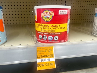baby formula with a clearance sign for $21.99