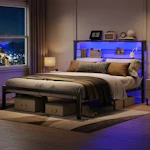 Queen Bed Frame with LED Headboard