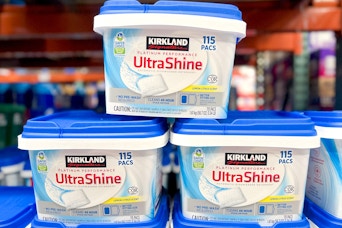 three kirkland costco tubs of dishwasher pods