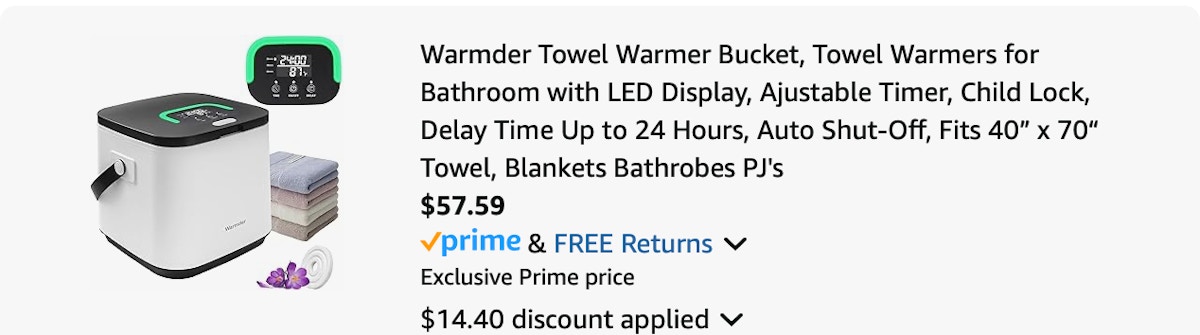 Towel warmer Amazon receipt