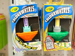 two crayola colourwhirls hanging on target shelf