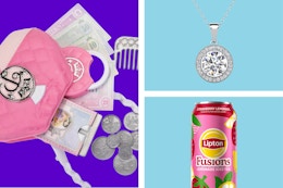 Disney purse, Cate & Chloe necklace, Lipton Fusions tea