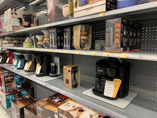 area shot of coffee maker section at walmart