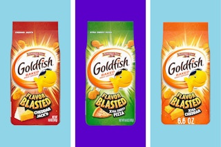 goldfish snack crackers on a grid