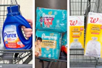 collage image of purex detergent, pampers diapers, and walgreens trash bags