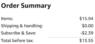 an amazon order summary ending in $13.55