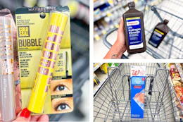 walgreens hydrogen peroxide, freezer bags, maybelline mascara 3-photo collage