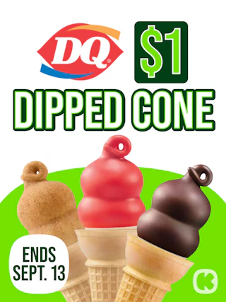 three styles of dairy queen dipped cones for a dollar