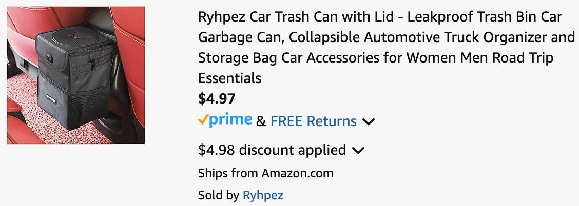 a car trash can cart ending in $4.97
