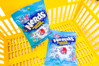 nerds gummy clusters in yellow shopping basket