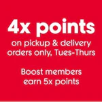 4X Points on Pick Up or Delivery purchases on Tuesday - Thursday, 9/1/26 - 9/3/26