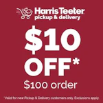 Get $10.00 off your FIRST two Harris Teeter Pickup or Delivery Orders. Save up to $20.00