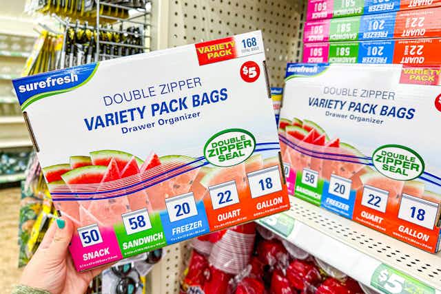 Variety Pack of Food Storage Bags in an Organizer, Just $5 at Dollar Tree card image