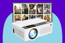  TMY 1080P Full HD Portable Mini Projector on a blue background.