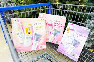 olay holiday gift sets in a walmart cart