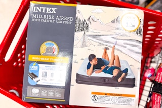 intex queen air mattress sitting in a target cart