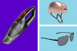 3 stock images: handheld vacuum, helmet & Nike sunglasses