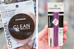 collage with covergirl mascara and setting powder