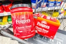 folgers coffee and kcup pods in a cart