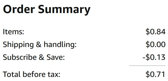 an amazon order summary ending in $0.71
