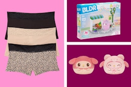 Women's Joyspun underwear 3-pack, BLDR building set & TeeTurtle Sanrio toy