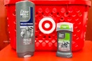 dove men care body wash and beastmode deodorant in front of target hand cart