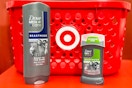 dove men care body wash and beastmode deodorant in front of target hand cart