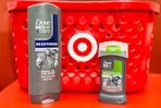 dove men care body wash and beastmode deodorant in front of target hand cart
