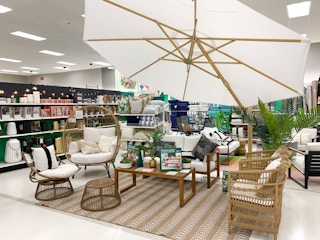 Target patio furniture display in store.