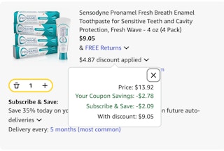 Sensodyne Amazon receipt