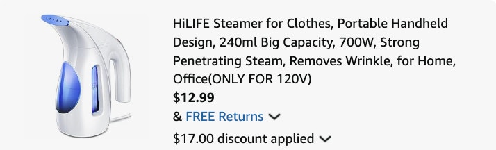 steamer Amazon receipt