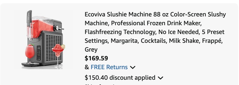 slushie machine Amazon receipt