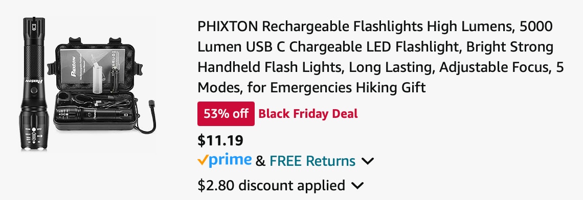 Rechargeable flashlight Amazon receipt