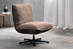 Lifestyle image of a modern chenille swivel chair in home setting