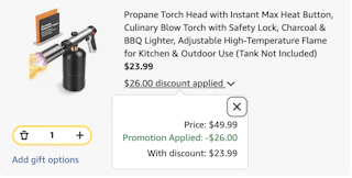 propane torch head Amazon receipt