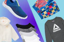 baby jacket, hanes socks, swim shoes, reebok sweatshirt, Hot Wheels swim trunks