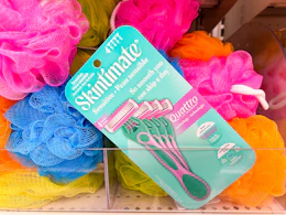 schick skintimate razors sitting on top of bath loofahs at target