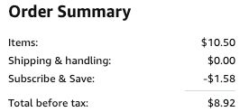 an amazon order summary ending in $8.92