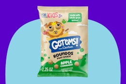 Stock photo of a bag of Gerber Get'ems Apple Cinnamon Puff Snacks