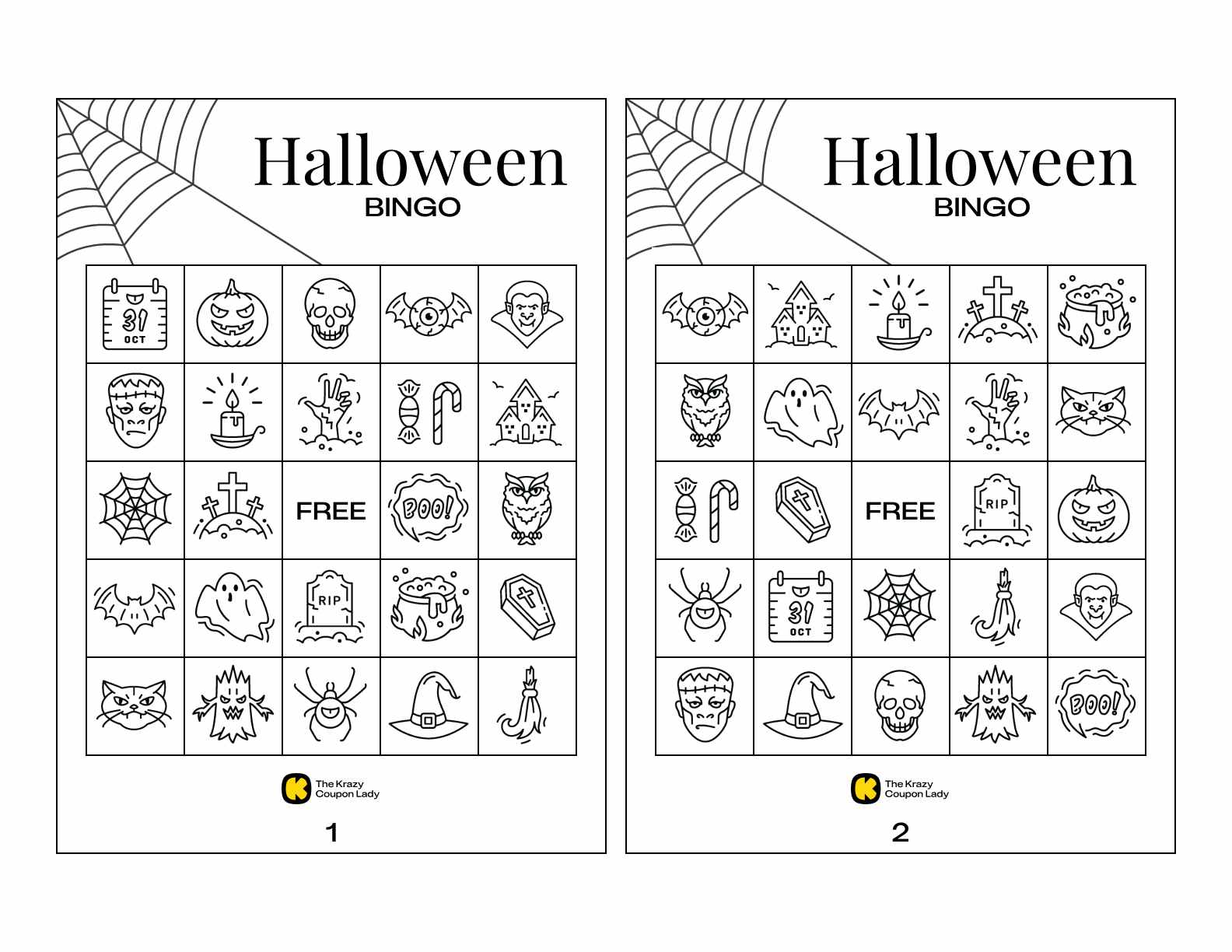Halloween Bingo Printables Black and White Set