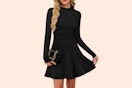 a woman wearing a long sleeve dress
