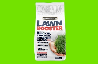 a bag of lawn booster on a green background