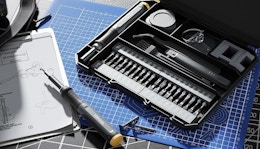 a screwdriver set on a work station 