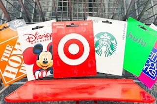 a variety of gift cards in a cvs cart