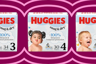 huggies diapers on a magenta background