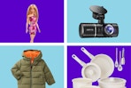 Barbie doll, dash cam, Ozark Trail kids' coat, and Carote cookware