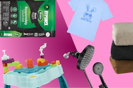 Scott's mulch, Hop T It t-shirt, blanket, Little Tikes water table, shower head