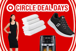 women's dress, white towel set, womens' skechers, and Gourmia air fryer